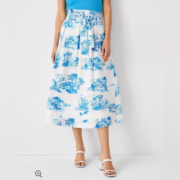 Ann Taylor Floral Toile Pleated Tie Waist Midi Skirt NWT! - Picture 3 of 14